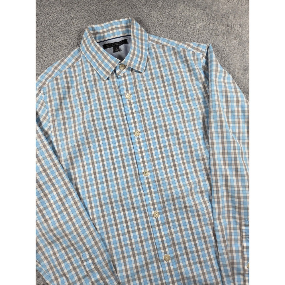 Banana Republic Button Down Shirt S Blue Grey Mens Non-Iron Tailored Slim Fit